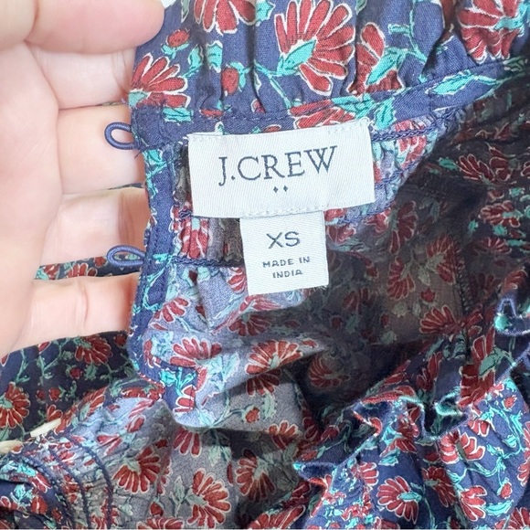 J. Crew Factory Printed Smocked-Neck Top Size XS Floral Navy Autumn High Neck - Picture 12 of 16
